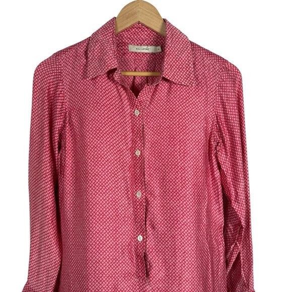 Nili Lotan Women’s Silk Geometric Button Down Shirt Dress Pink/Red S - Picture 5 of 8